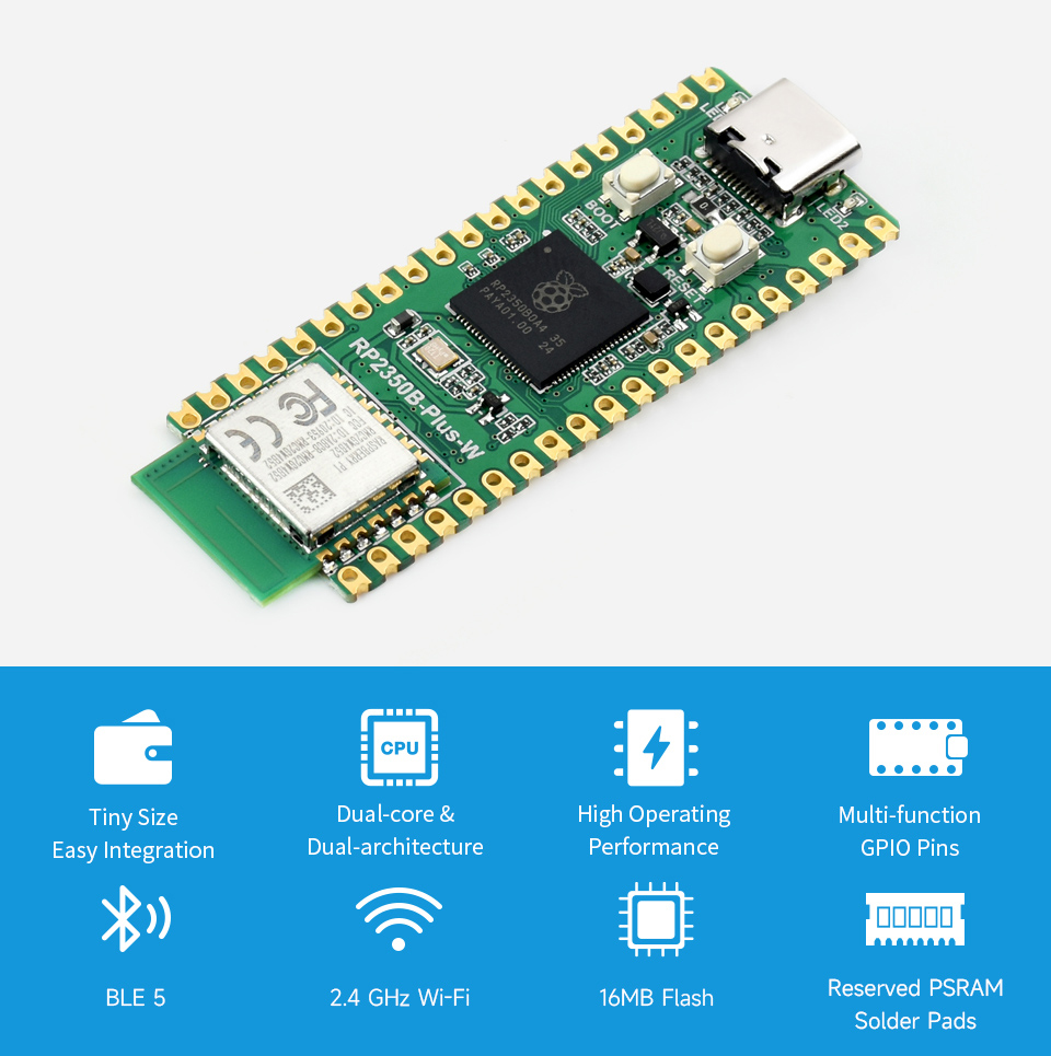 RP2350B Plus W Development Boa - Raspberry Pi Kit ulasan dan harga